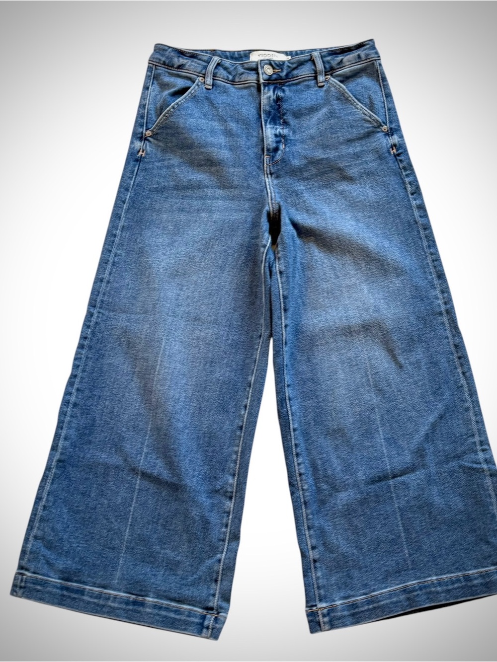 HIDDEN JEANS High Rise Wide Leg Crop Blue Trouser Denim Classic Coastal Prep 28